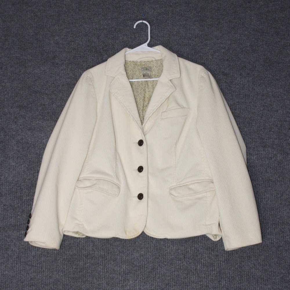 LL Bean Corduroy Blazer Womens 16 Cream‎ White Cotton Jacket OGBF7